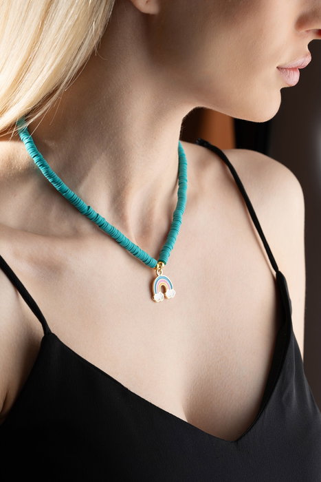 Heliophilia Silver Collar KL-0865 Multicolor con Colgantes Arco Iris y Piedra